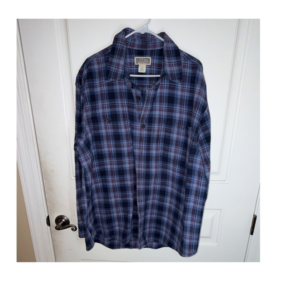 Duluth Trading Co Plaid Flannel Button-Up Shirt XL Blue Red Gray Long Sleeve Men